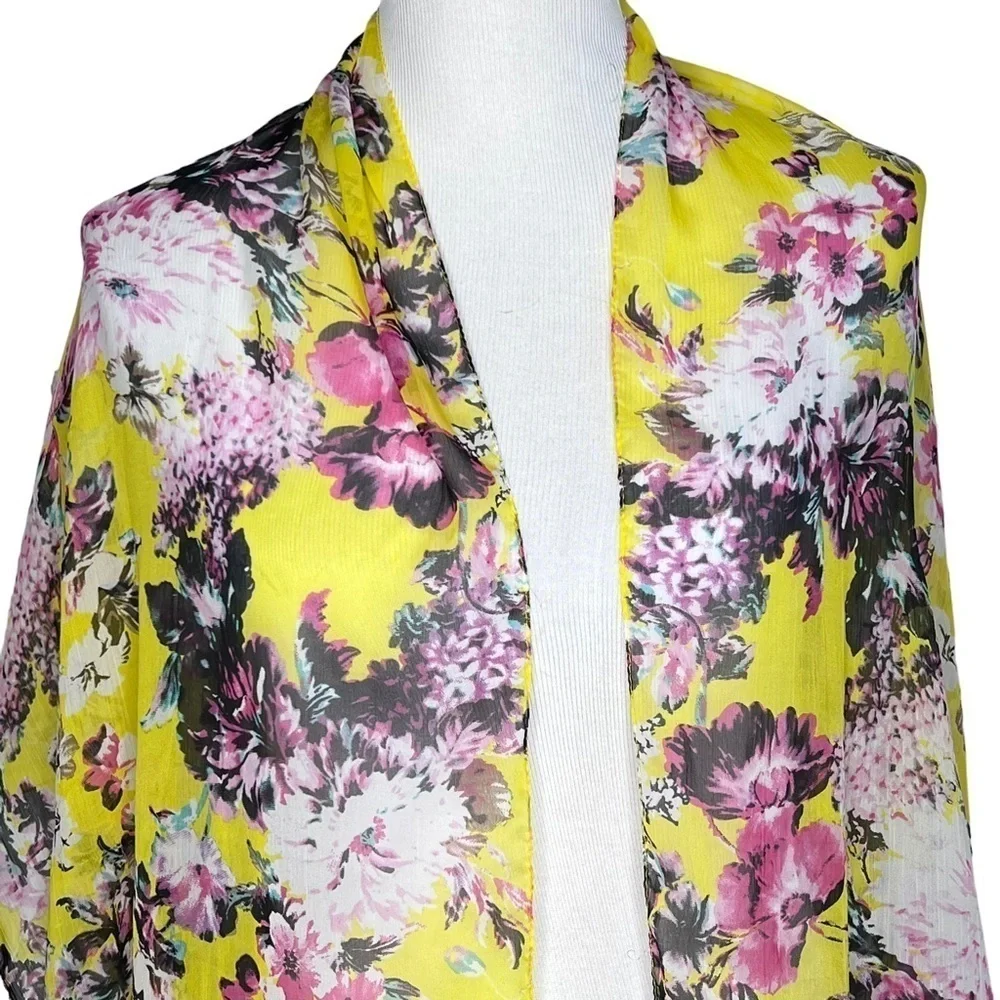 Cejon Women’s Yellow Floral Print Lightweight Oversized Spring Summer Scarf Wrap